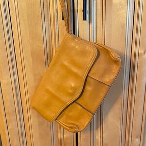 Stylish Tan Leather Clutch/Wristlet